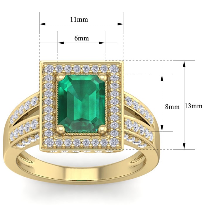 2 Carat Emerald and Halo Diamond Ring In 14 Karat Yellow Gold