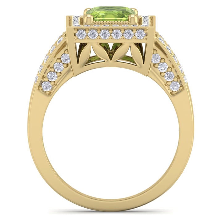 2 1/2 Carat Peridot and Halo Diamond Ring In 14 Karat Yellow Gold