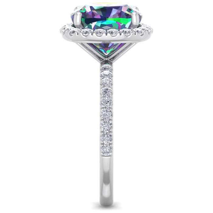 5 1/2 Carat Cushion Shape Mystic Topaz Ring With diamond Halo In 14 Karat White Gold