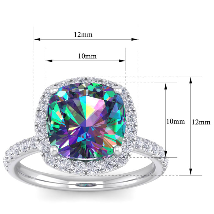5 1/2 Carat Cushion Shape Mystic Topaz Ring With diamond Halo In 14 Karat White Gold