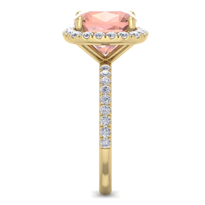 5 Carat Cushion Cut Morganite and Diamond Ring In 14 Karat Yellow Gold