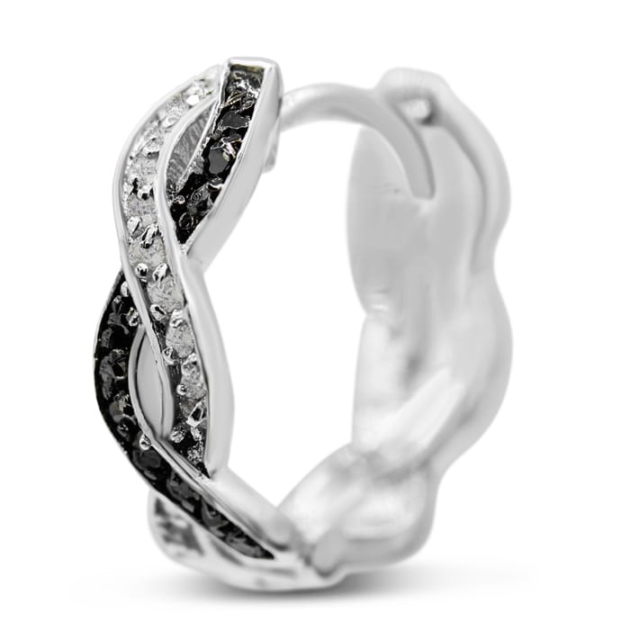 1/4 Carat Black and White Diamond Swirl Hoop Earrings, 1/2 Inch, Hidden Snap Backs
