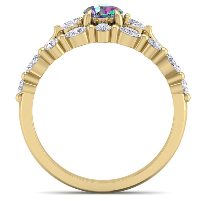 3/4 Carat Round Shape Mystic Topaz Ring and Diamond Band - Bridal Set In 14 Karat Yellow Gold