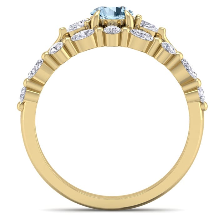 Aquamarine Ring: Aquamarine Jewelry: 7/8 Carat Aquamarine and Diamond Antique Style Bridal Set In 14 Karat Yellow Gold