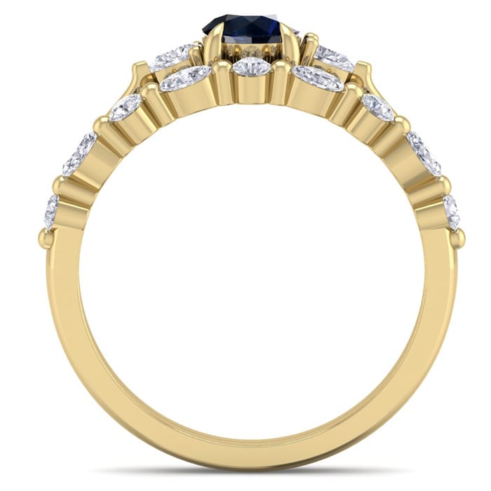1 Carat Sapphire and Diamond Antique Style Bridal Set In 14 Karat Yellow Gold