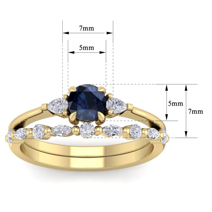 1 Carat Sapphire and Diamond Antique Style Bridal Set In 14 Karat Yellow Gold