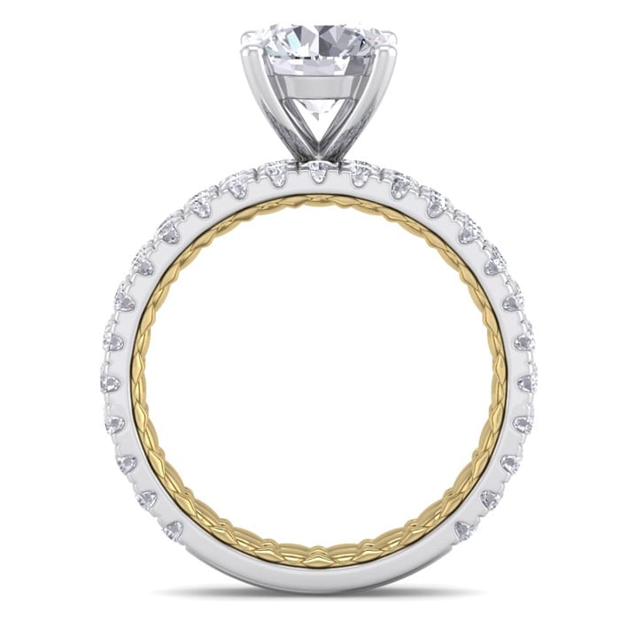 3 1/2 Carat Round Shape Diamond Bridal Set In Quilted 14 Karat White and Yellow Gold