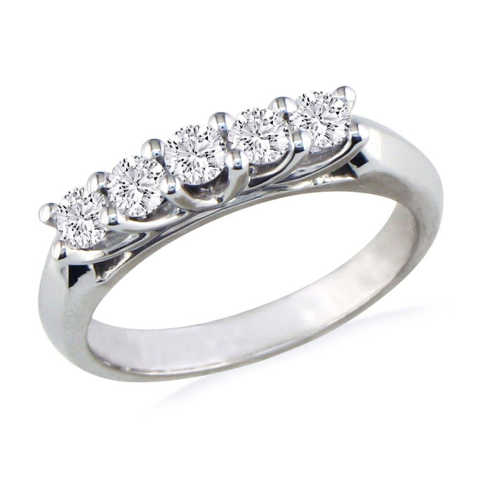 1/2 Carat Five Diamond Wedding Band In 14 Karat White Gold