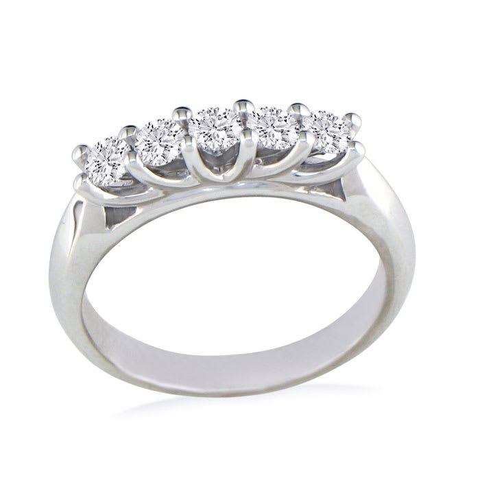 1/2 Carat Five Diamond Wedding Band In 14 Karat White Gold