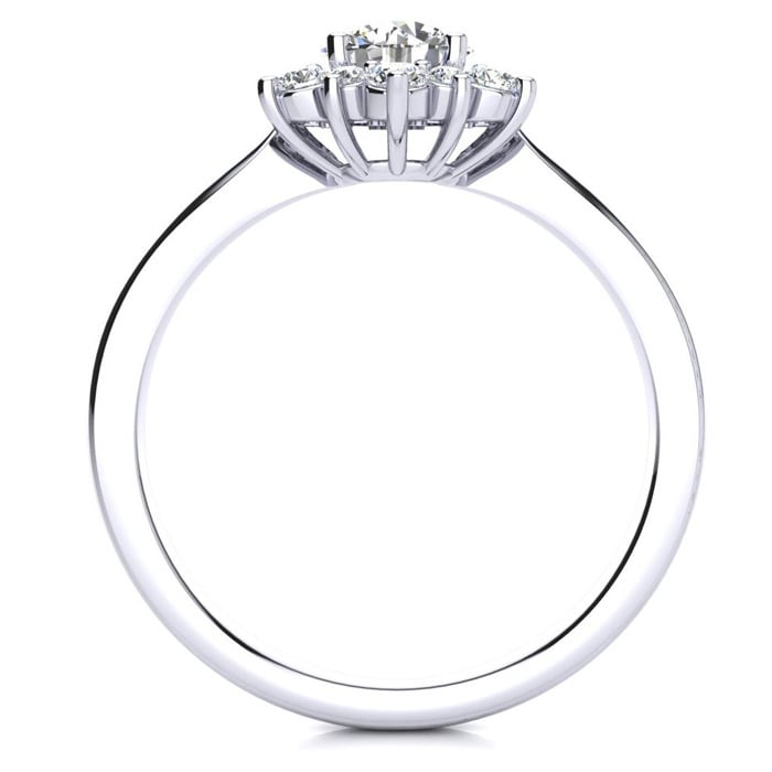 Moissanite Engagement Ring; 1 1/2 Carat Round Shape Flower Halo Moissanite Engagement Ring In 14K White Gold