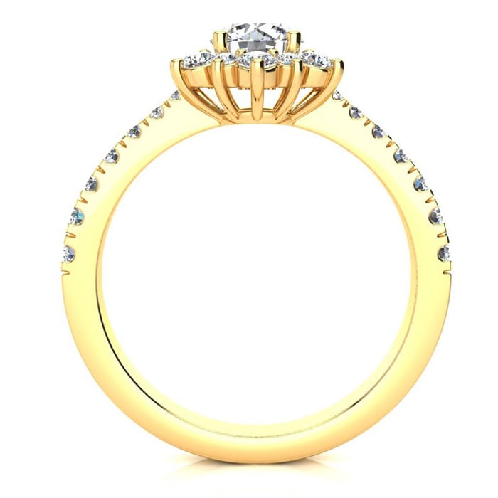 Moissanite Engagement Ring; 2 Carat Round Shape Flower Halo Moissanite Engagement Ring In 14K Yellow Gold