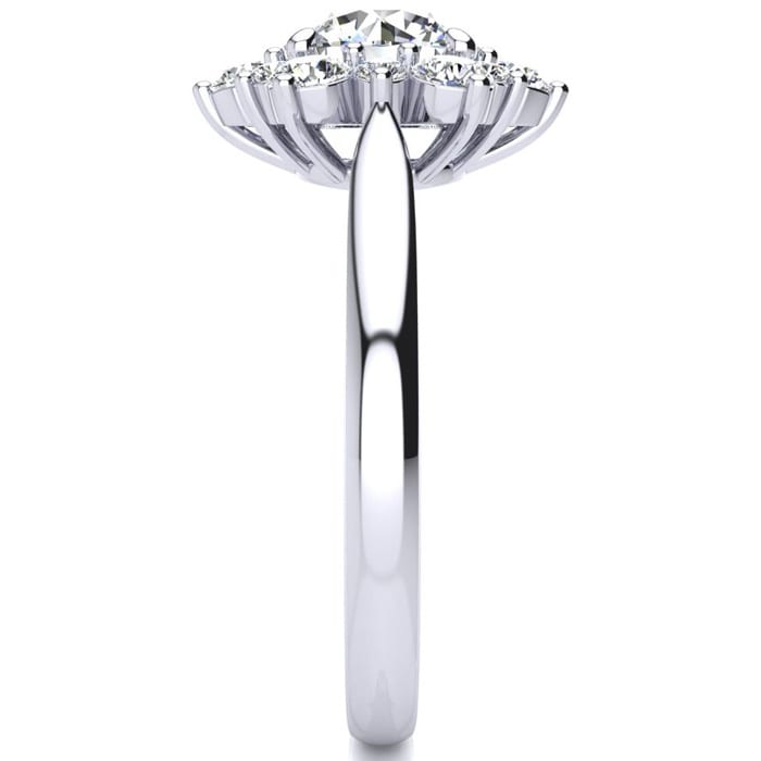 Moissanite Engagement Ring; 3/4 Carat Round Shape Flower Halo Moissanite Engagement Ring In 14K White Gold