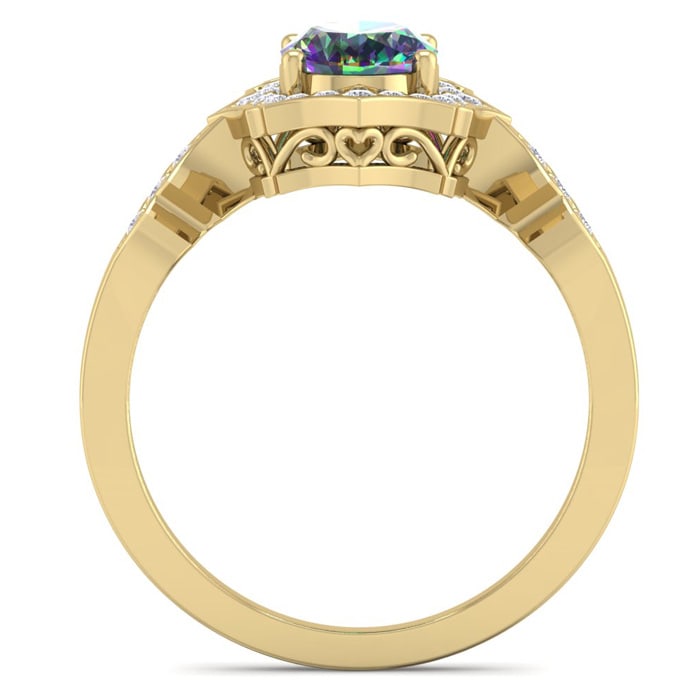 1-1/3 Carat Oval Shape Mystic Topaz Ring And Diamonds In 14 Karat Yellowe Gold