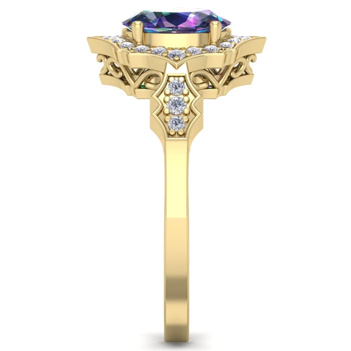 1-1/3 Carat Oval Shape Mystic Topaz Ring And Diamonds In 14 Karat Yellowe Gold