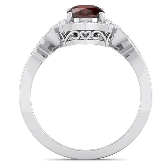 Garnet Ring: Garnet Jewelry: 1 3/4 Carat Oval Shape Garnet and Diamond Ring In 14 Karat White Gold