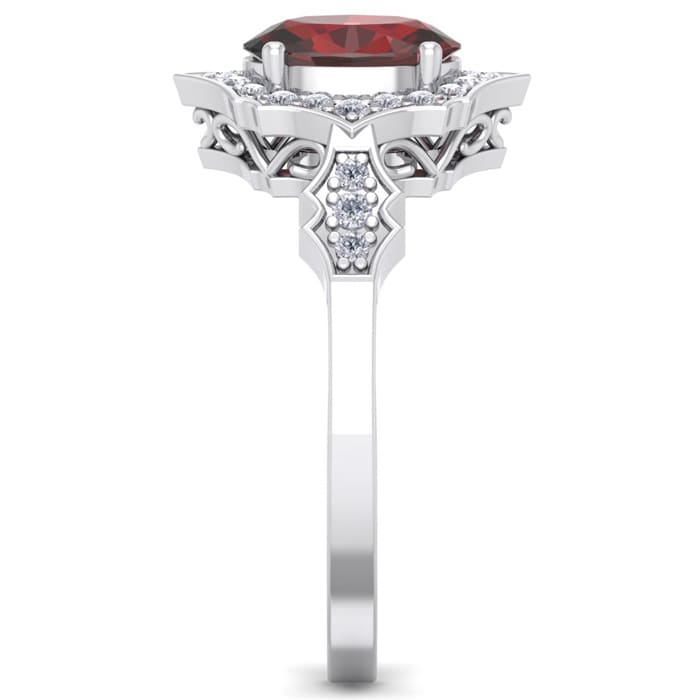 Garnet Ring: Garnet Jewelry: 1 3/4 Carat Oval Shape Garnet and Diamond Ring In 14 Karat White Gold