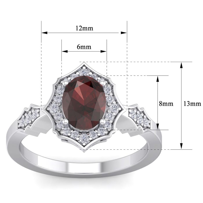 Garnet Ring: Garnet Jewelry: 1 3/4 Carat Oval Shape Garnet and Diamond Ring In 14 Karat White Gold