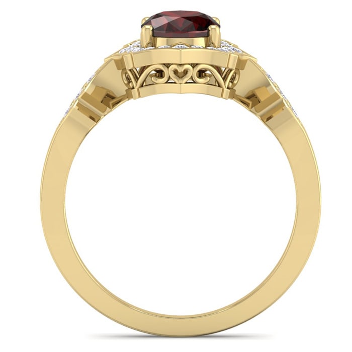Garnet Ring: Garnet Jewelry: 1 3/4 Carat Oval Shape Garnet and Diamond Ring In 14 Karat Yellow Gold