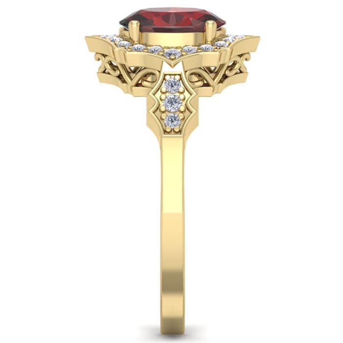 Garnet Ring: Garnet Jewelry: 1 3/4 Carat Oval Shape Garnet and Diamond Ring In 14 Karat Yellow Gold