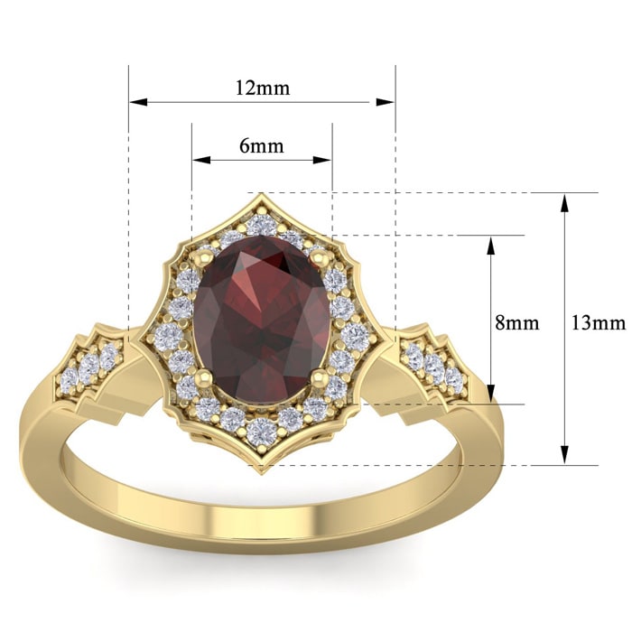 Garnet Ring: Garnet Jewelry: 1 3/4 Carat Oval Shape Garnet and Diamond Ring In 14 Karat Yellow Gold