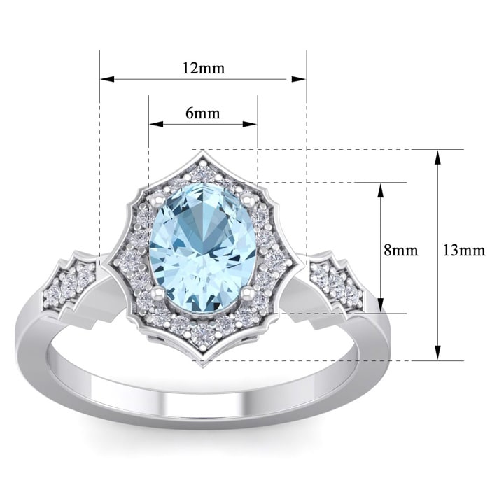 Aquamarine Ring: Aquamarine Jewelry: 1 1/2 Carat Oval Shape Aquamarine and Diamond Ring In 14 Karat White Gold
