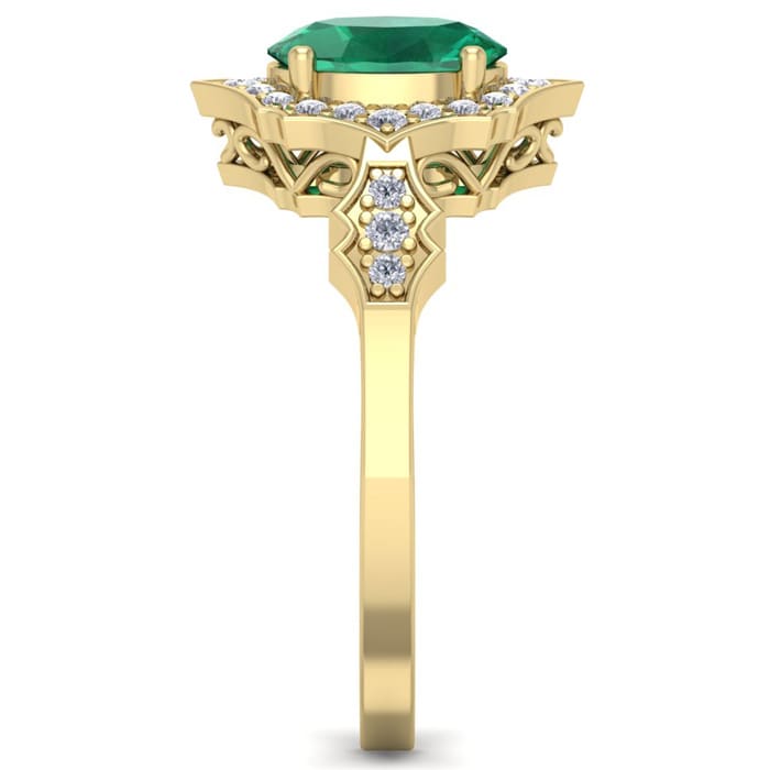 1 1/2 Carat Oval Shape Emerald and Diamond Ring In 14 Karat Yellow Gold