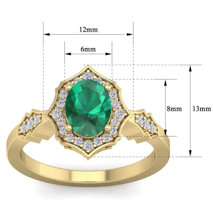 1 1/2 Carat Oval Shape Emerald and Diamond Ring In 14 Karat Yellow Gold