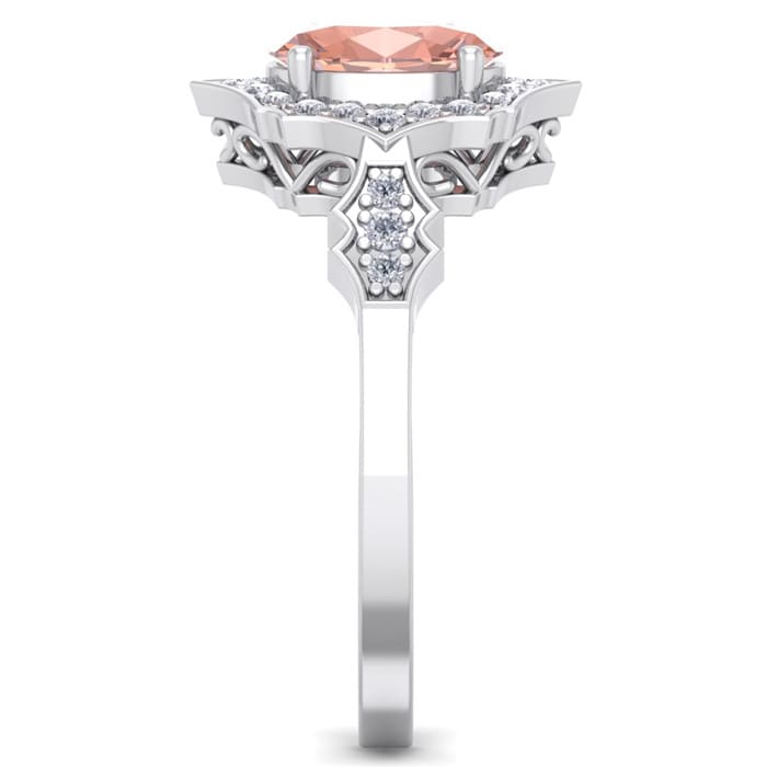 1-1/2 Carat Oval Shape Morganite and Diamond Ring In 14 Karat White Gold