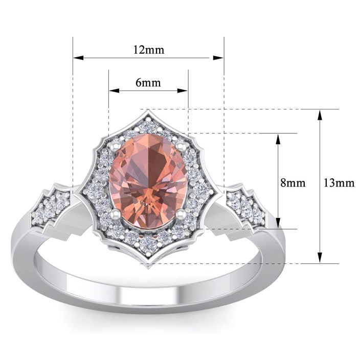1-1/2 Carat Oval Shape Morganite and Diamond Ring In 14 Karat White Gold