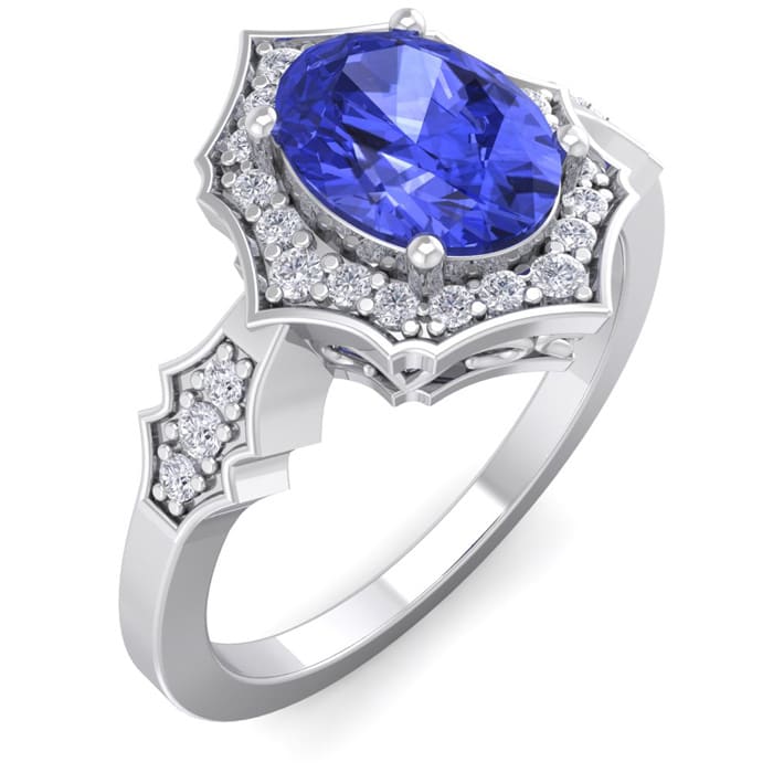 1 1/2 Carat Oval Shape Tanzanite and Diamond Ring In 14 Karat White Gold