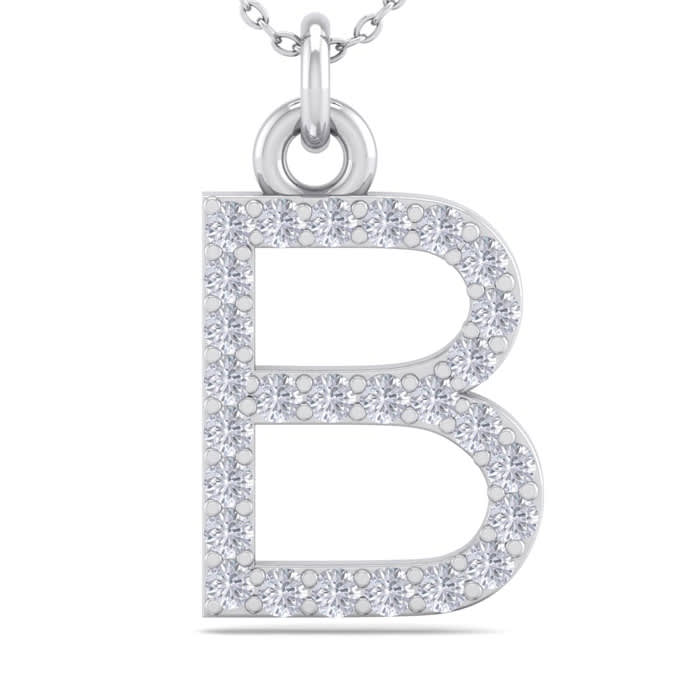 Letter B Diamond Initial Necklace In 14 Karat White Gold With 27 Diamonds