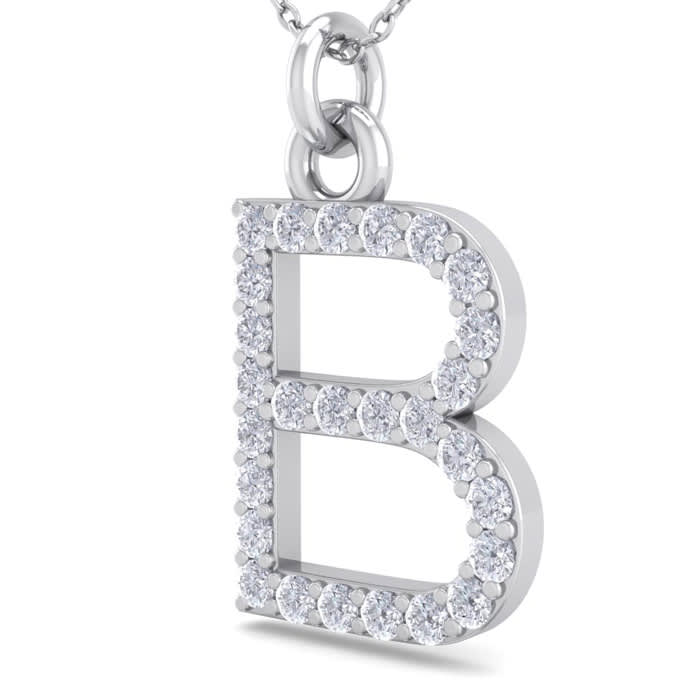 Letter B Diamond Initial Necklace In 14 Karat White Gold With 27 Diamonds