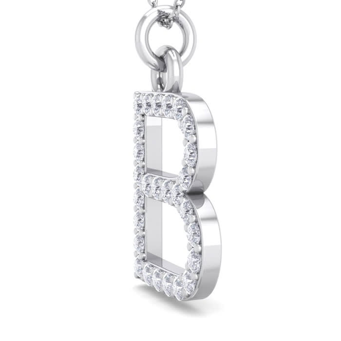 Letter B Diamond Initial Necklace In 14 Karat White Gold With 27 Diamonds