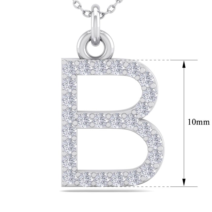 Letter B Diamond Initial Necklace In 14 Karat White Gold With 27 Diamonds