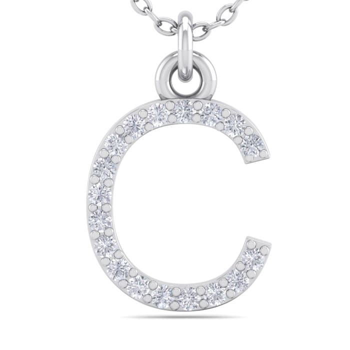 Letter C Diamond Initial Necklace In 14 Karat White Gold With 18 Diamonds
