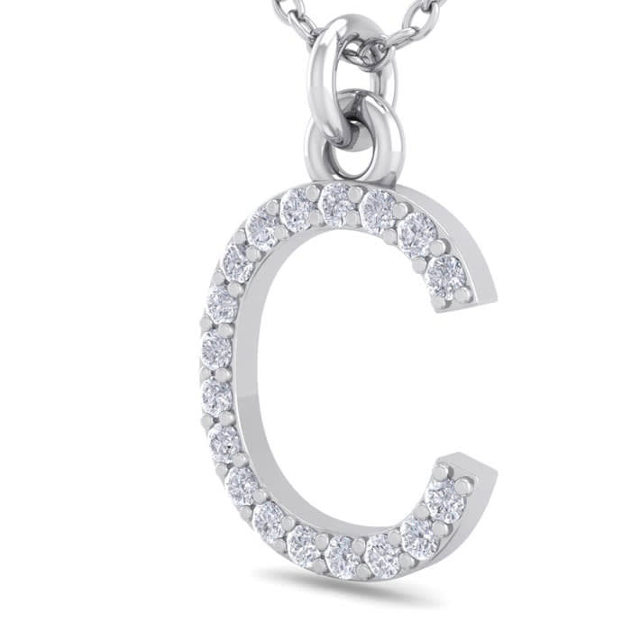 Letter C Diamond Initial Necklace In 14 Karat White Gold With 18 Diamonds