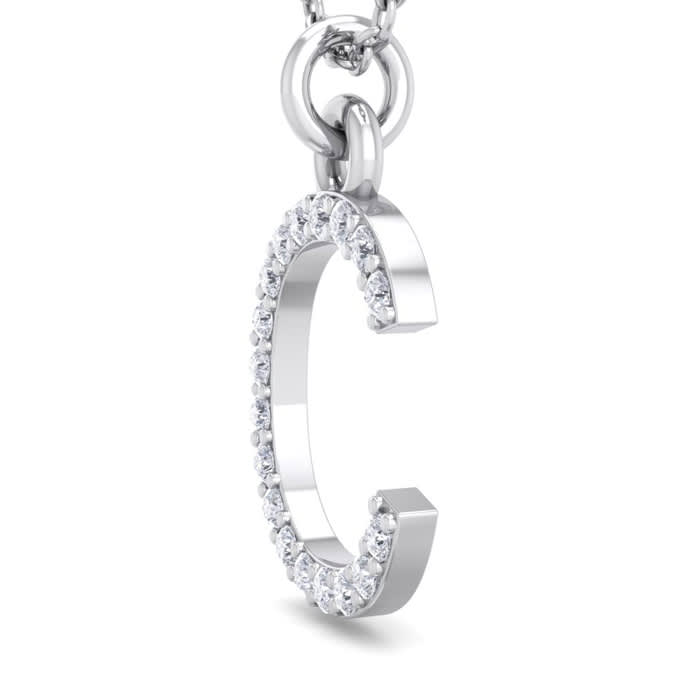 Letter C Diamond Initial Necklace In 14 Karat White Gold With 18 Diamonds