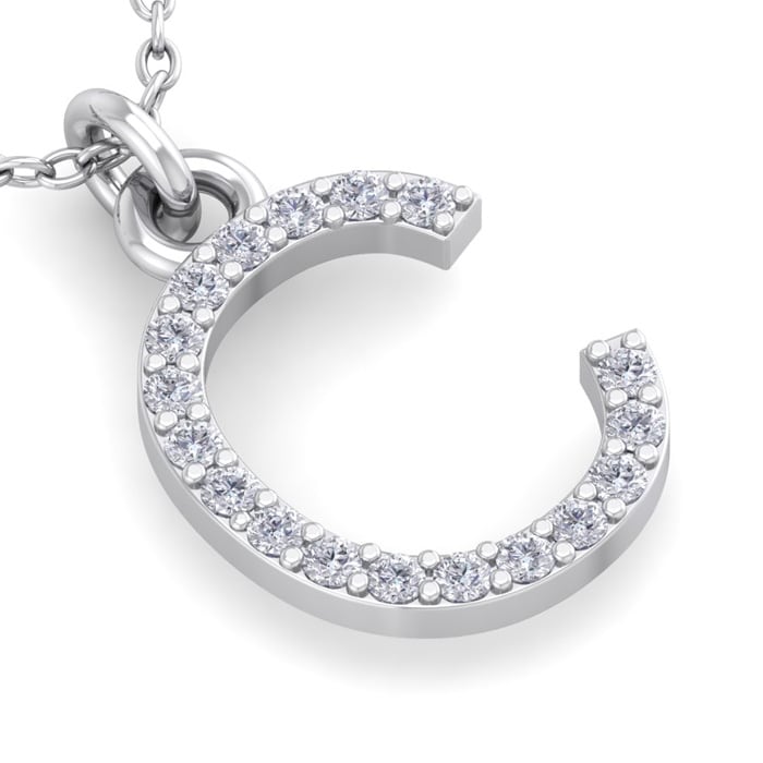 Letter C Diamond Initial Necklace In 14 Karat White Gold With 18 Diamonds