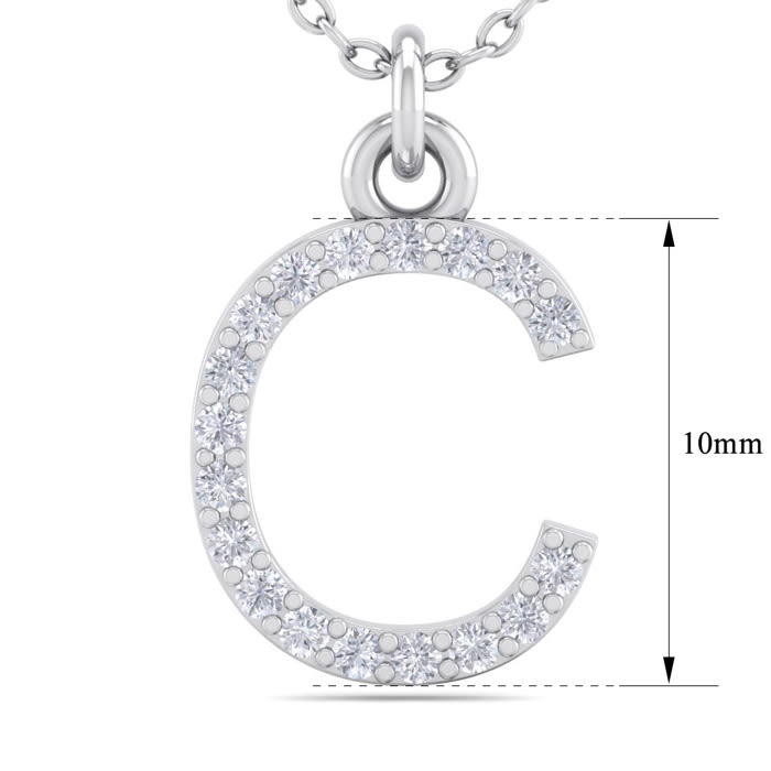 Letter C Diamond Initial Necklace In 14 Karat White Gold With 18 Diamonds