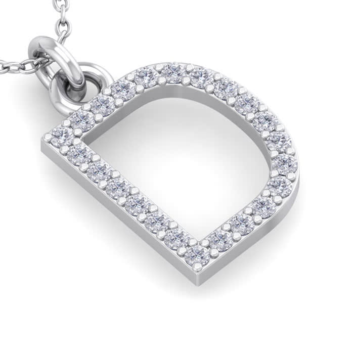 Letter D Diamond Initial Necklace In 14 Karat White Gold With 23 Diamonds