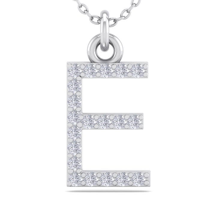 Letter E Diamond Initial Necklace In 14 Karat White Gold With 20 Diamonds