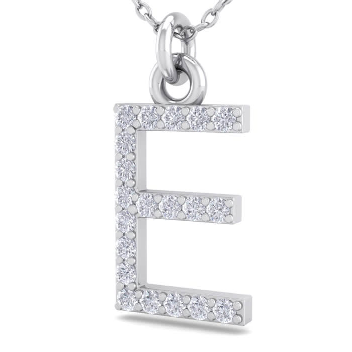 Letter E Diamond Initial Necklace In 14 Karat White Gold With 20 Diamonds