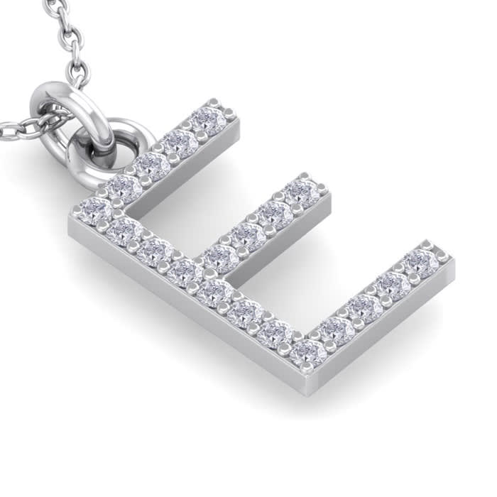 Letter E Diamond Initial Necklace In 14 Karat White Gold With 20 Diamonds