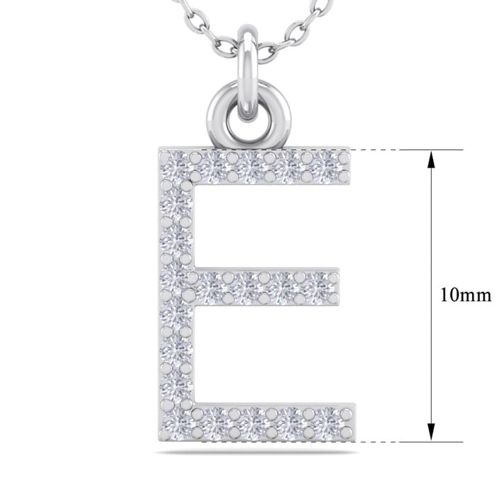 Letter E Diamond Initial Necklace In 14 Karat White Gold With 20 Diamonds