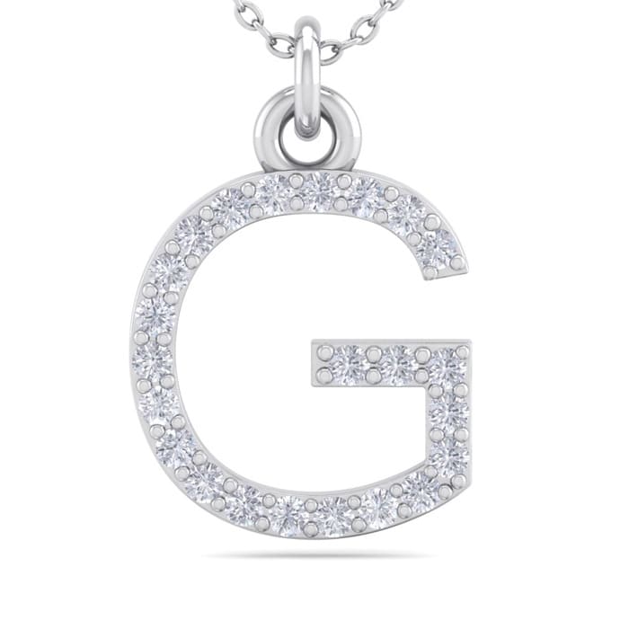 Letter G Diamond Initial Necklace In 14 Karat White Gold With 23 Diamonds