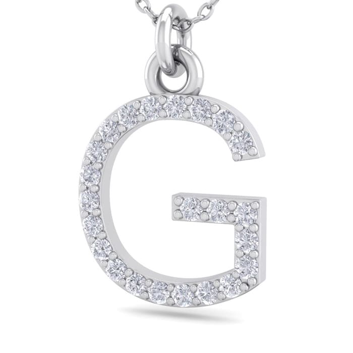 Letter G Diamond Initial Necklace In 14 Karat White Gold With 23 Diamonds