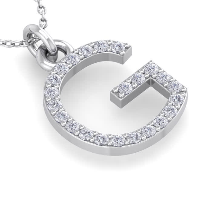 Letter G Diamond Initial Necklace In 14 Karat White Gold With 23 Diamonds
