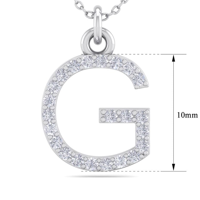 Letter G Diamond Initial Necklace In 14 Karat White Gold With 23 Diamonds