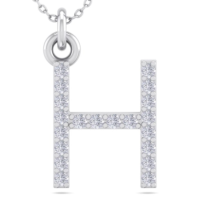 Letter H Diamond Initial Necklace In 14 Karat White Gold With 20 Diamonds