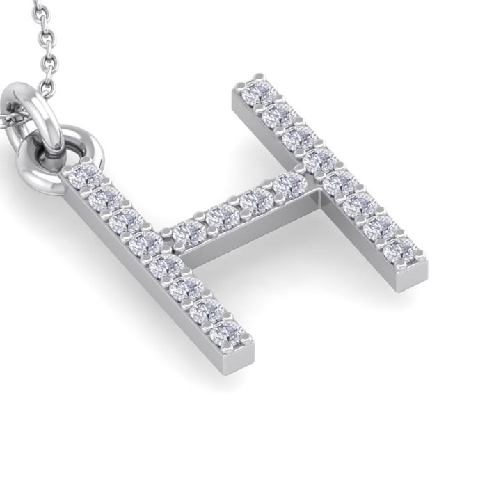 Letter H Diamond Initial Necklace In 14 Karat White Gold With 20 Diamonds